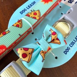 NWT Pizza Bow Tie Dog Collar & Leash Set